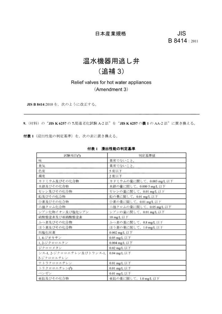 JIS B8414-2004 热水器用安全阀 JIS标准